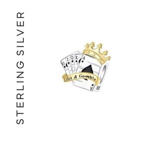 🌟 S925 Sterling Silver King Crown Playing Card Charm